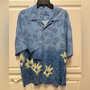 Tommy Bahama Tropical Hibiscus Blue Silk Button Front Shirt Men’s Size Large